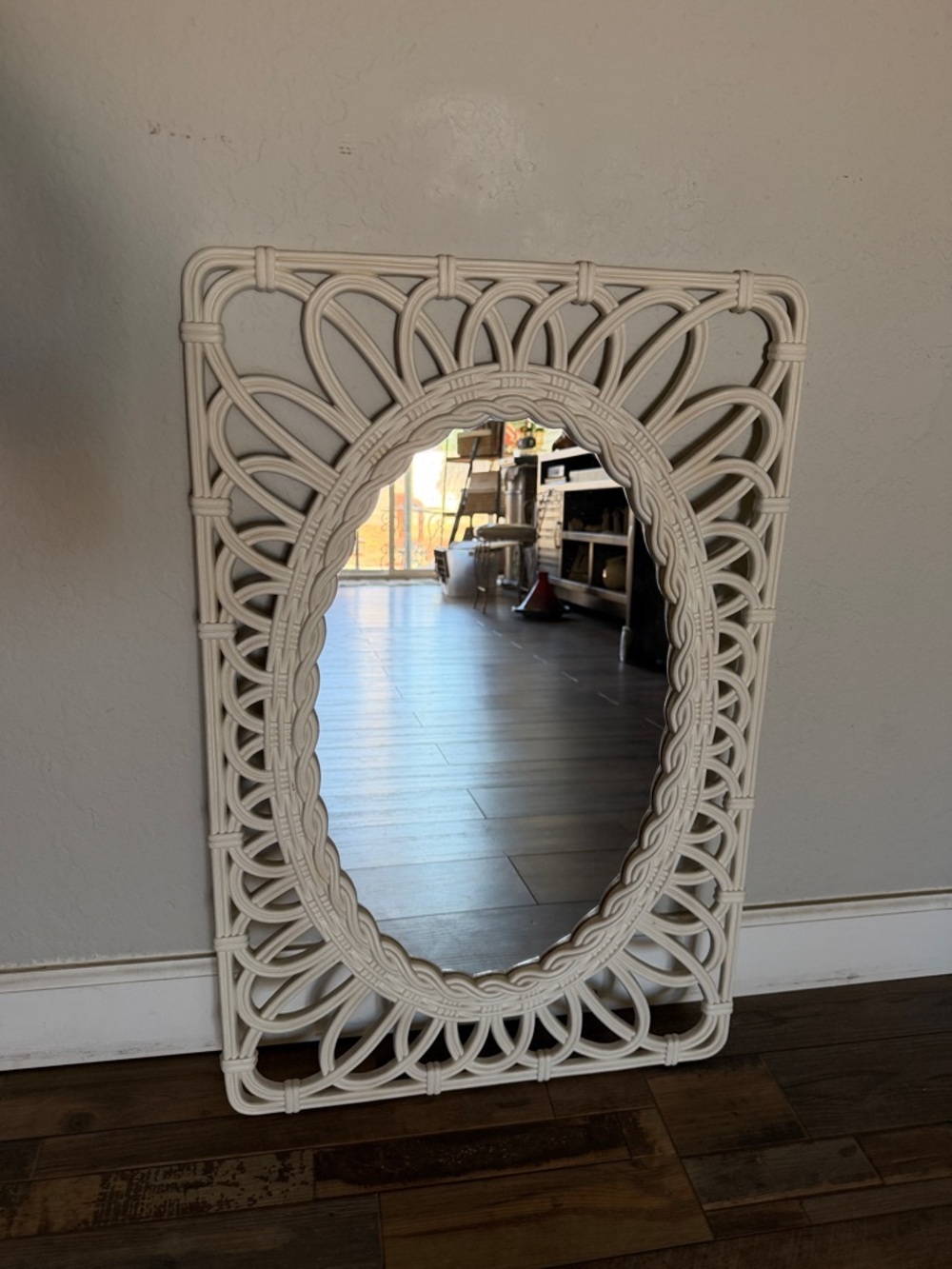 Faux Rattan Wicker Oval Mirror in a  Burwood Frame Bohemian Mid-Century